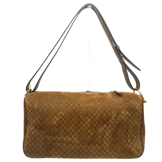 Suede GG Monogram Half Horsebit Medium Shoulder Bag Brown