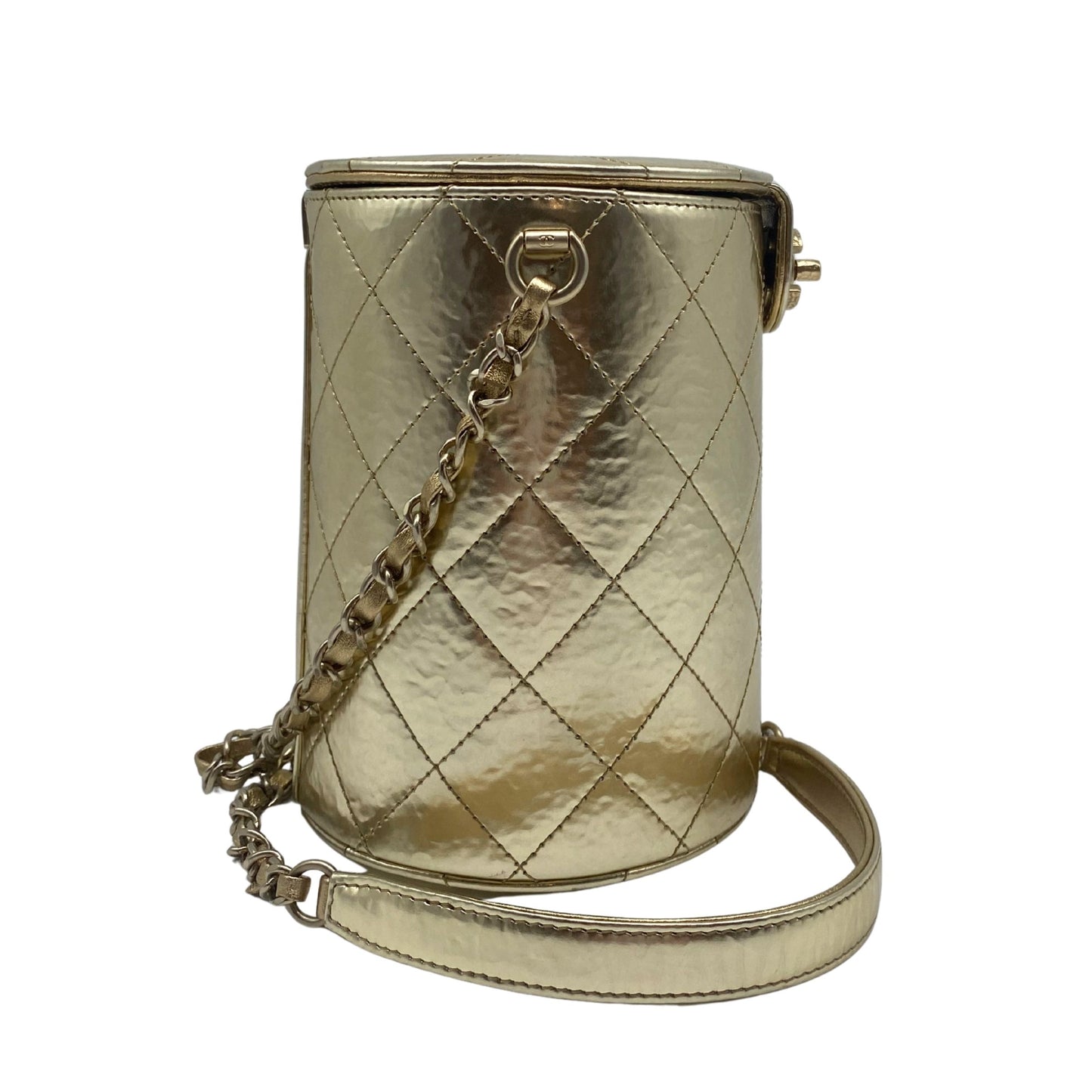 Chanel CC Turnlock Vanity Case with Chain Quilted Hammered Metallic Calfskin Small