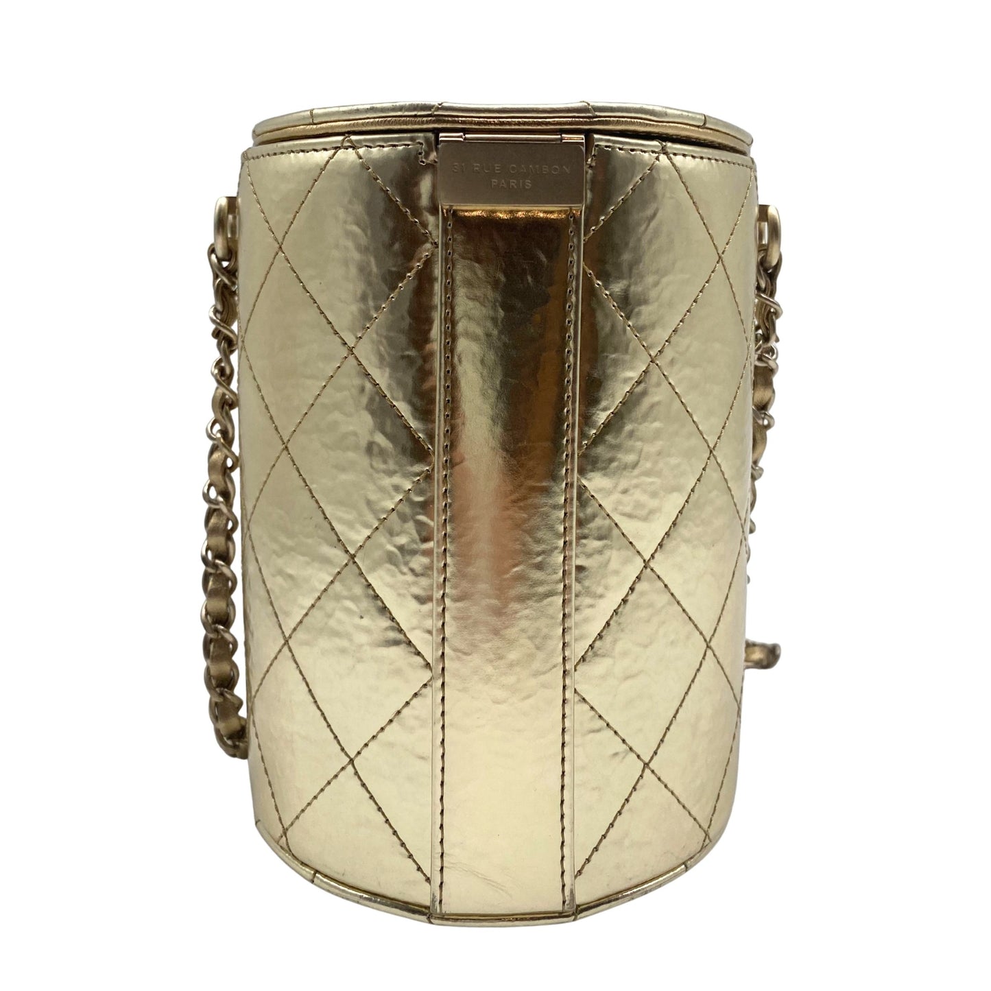 Chanel CC Turnlock Vanity Case with Chain Quilted Hammered Metallic Calfskin Small