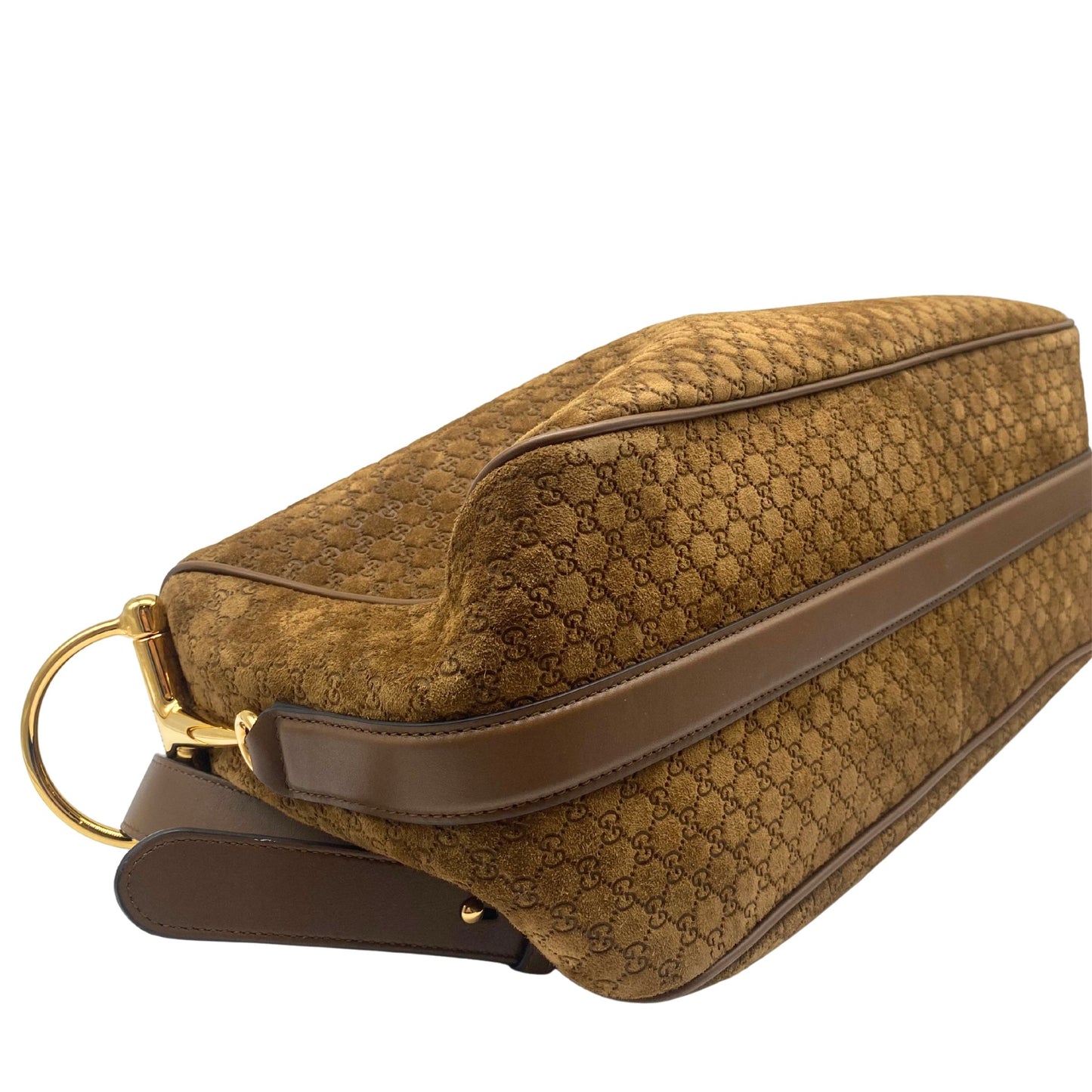 Suede GG Monogram Half Horsebit Medium Shoulder Bag Brown