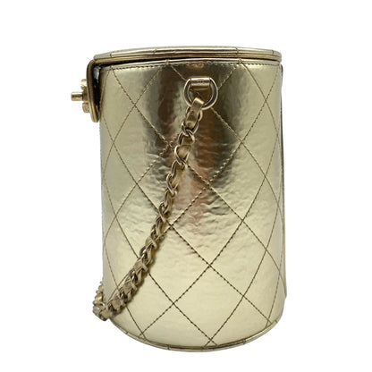 Chanel CC Turnlock Vanity Case with Chain Quilted Hammered Metallic Calfskin Small