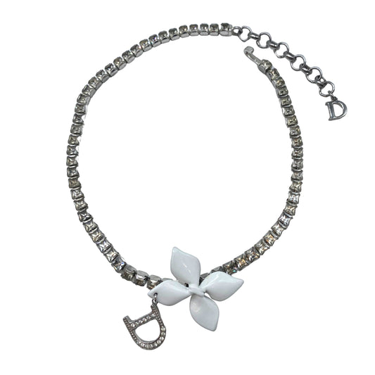 Christian Dior Silver Crystal White Floral Necklace SS04 by John Galliano
