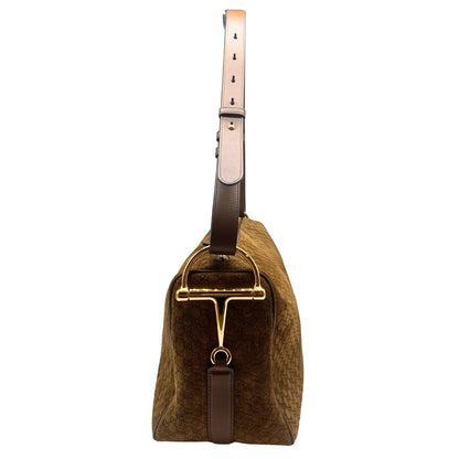 Suede GG Monogram Half Horsebit Medium Shoulder Bag Brown