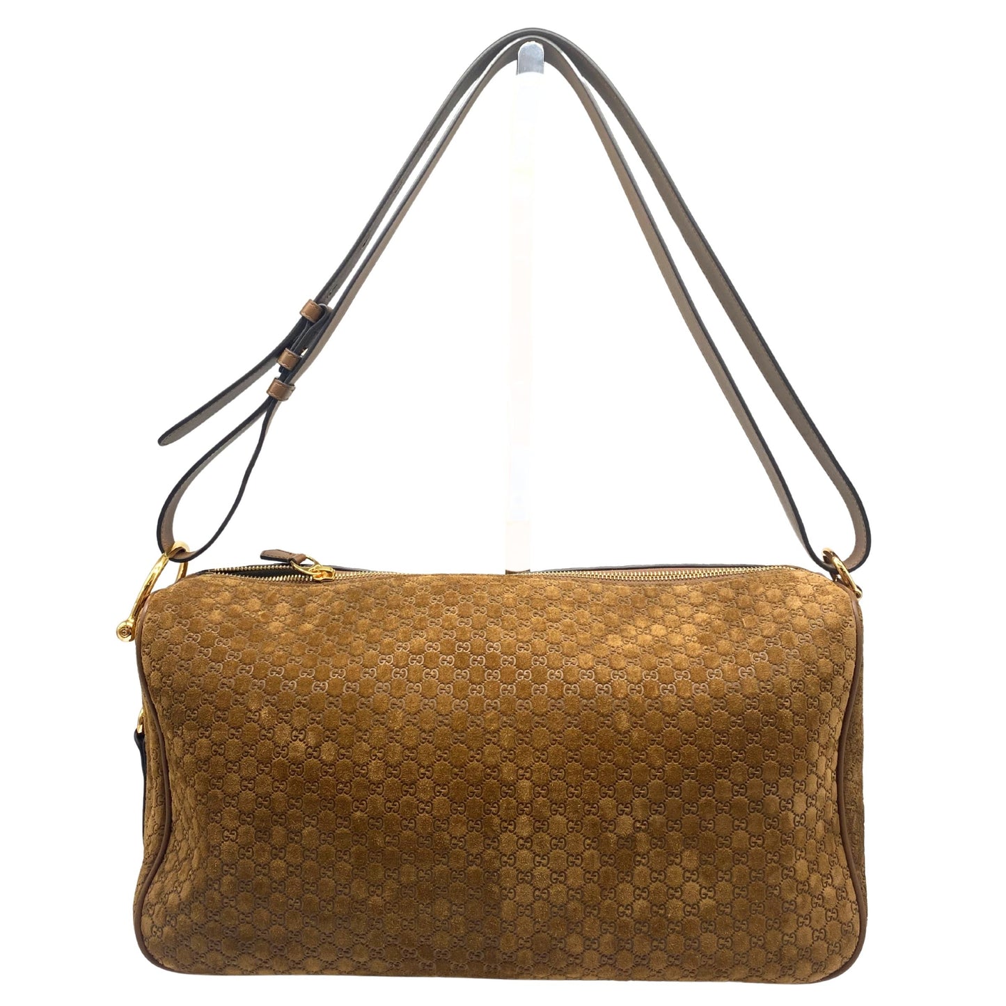 Suede GG Monogram Half Horsebit Medium Shoulder Bag Brown