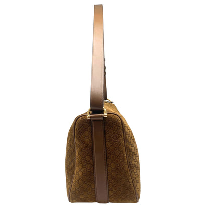 Suede GG Monogram Half Horsebit Medium Shoulder Bag Brown