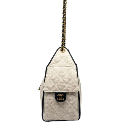 Chanel 25 White Tweed, Black Trim Small