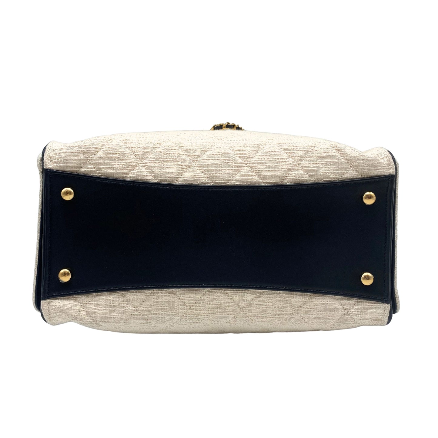 Chanel 25 White Tweed, Black Trim Small