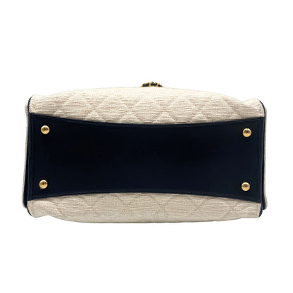 Chanel 25 White Tweed, Black Trim Small