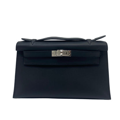 Hermès Kelly Pochette Black Swift Palladium Hardware