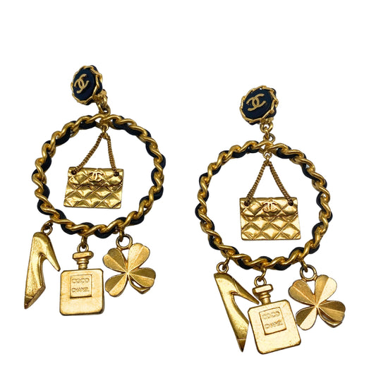 Chanel Large Gold with Charms Hoop Earring