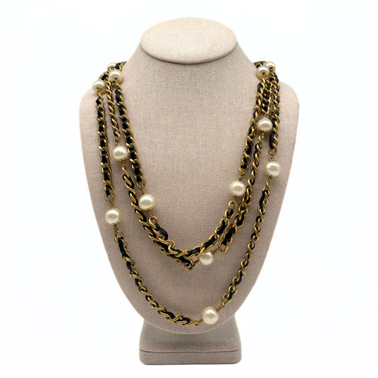 Chanel Gold, Black, and Pearls Woven Necklace