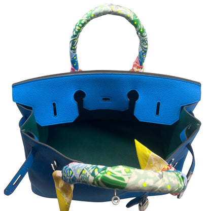 Hermes Birkin 35, Blue Zanzibar Verso Malachite with 2 Twillys.