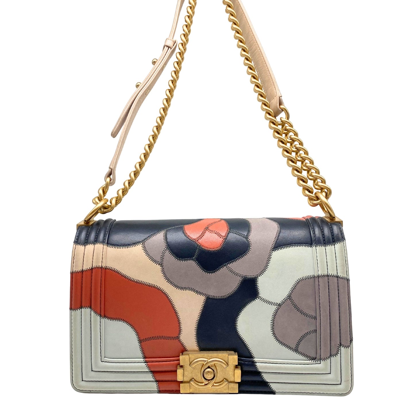 Chanel Multicolor Lambskin Leather Limited Edition Patchwork Camelia Boy Bag