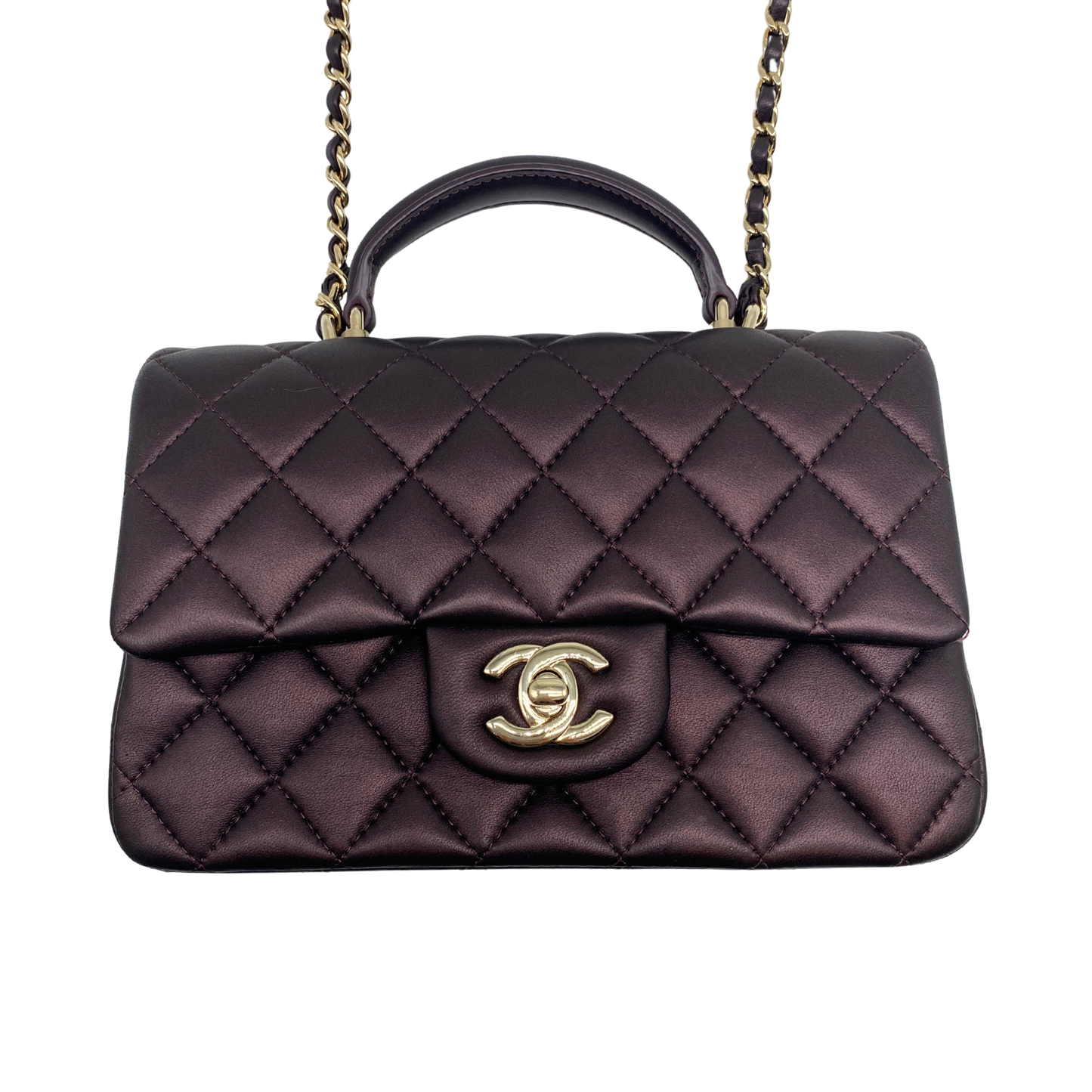 Chanel Mini Rectangle With Handle Flap- Bronze/Purple Irridescent