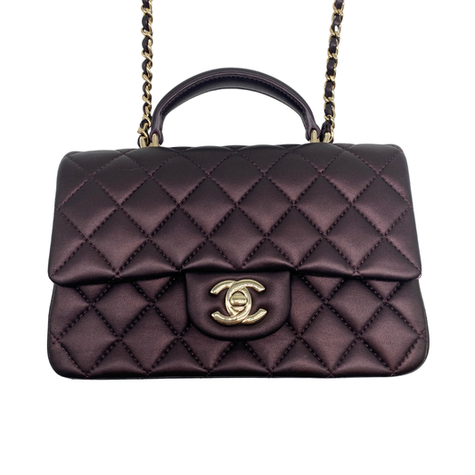 Chanel Mini Rectangle With Handle Flap- Bronze/Purple Irridescent