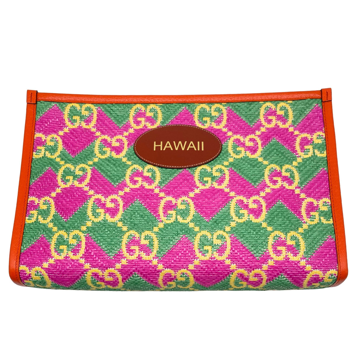 Gucci Monogram Straw Textured Dollar Calfskin Hawaii Clutch