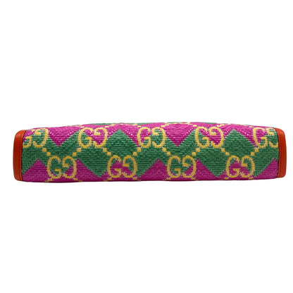 Gucci Monogram Straw Textured Dollar Calfskin Hawaii Clutch
