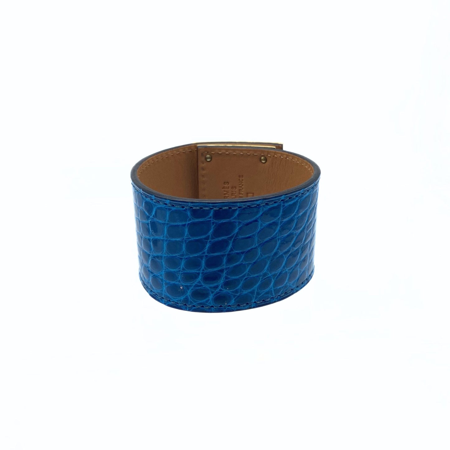 Hermes Kelly Dog Gator Cuff Blue Izmir Gold Hardware