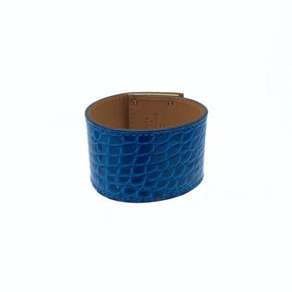 Hermes Kelly Dog Gator Cuff Blue Izmir Gold Hardware