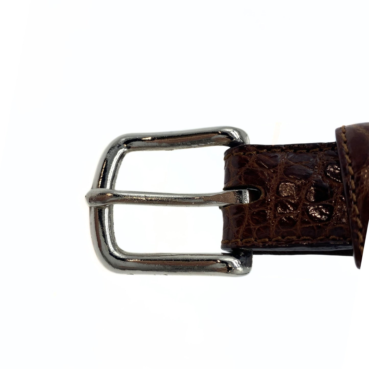 Polo Ralph Lauren Brown Alligator Leather and Silver Hardware Belt