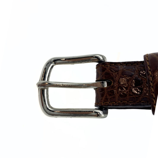 Polo Ralph Lauren Brown Alligator Leather and Silver Hardware Belt