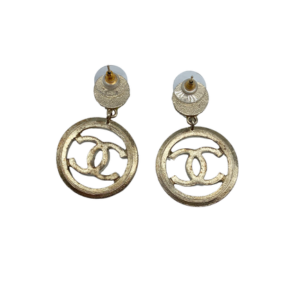 Chanel Hanging Round Drop w/ Pearls CC Earrings