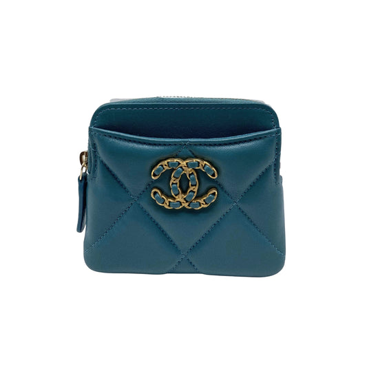Chanel 19 Teal Card Holder Wallet