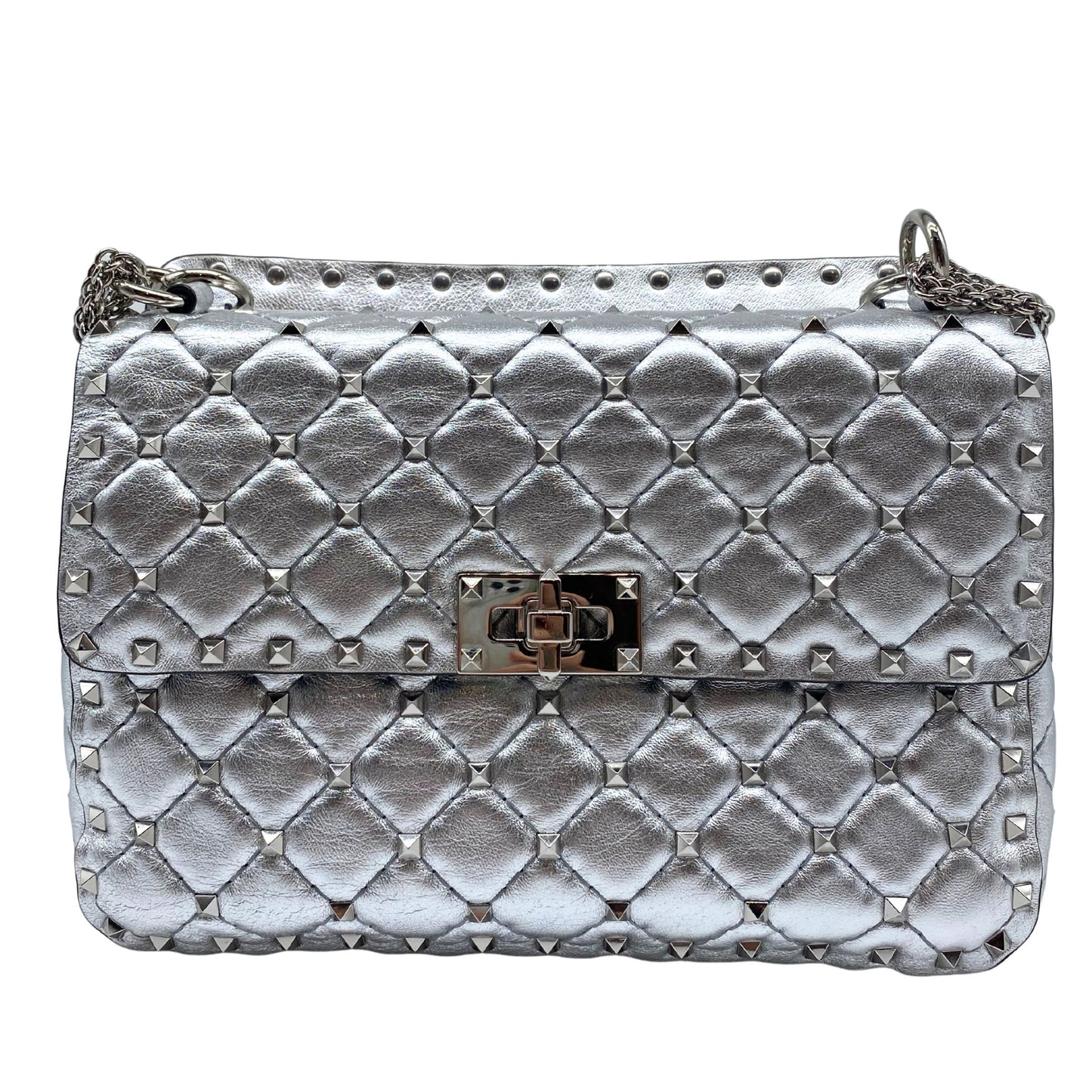 Valentino Garavani Rockstud Spike Silver Medium Bag
