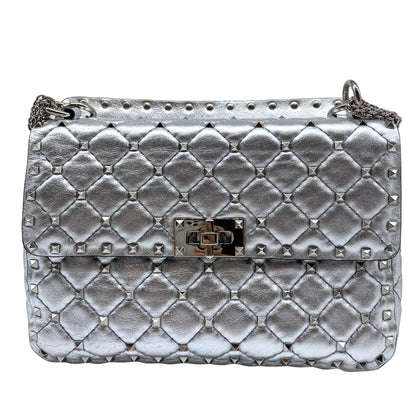 Valentino Garavani Rockstud Spike Silver Medium Bag
