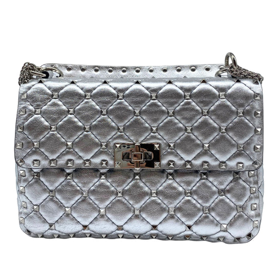 Valentino Garavani Rockstud Spike Silver Medium Bag