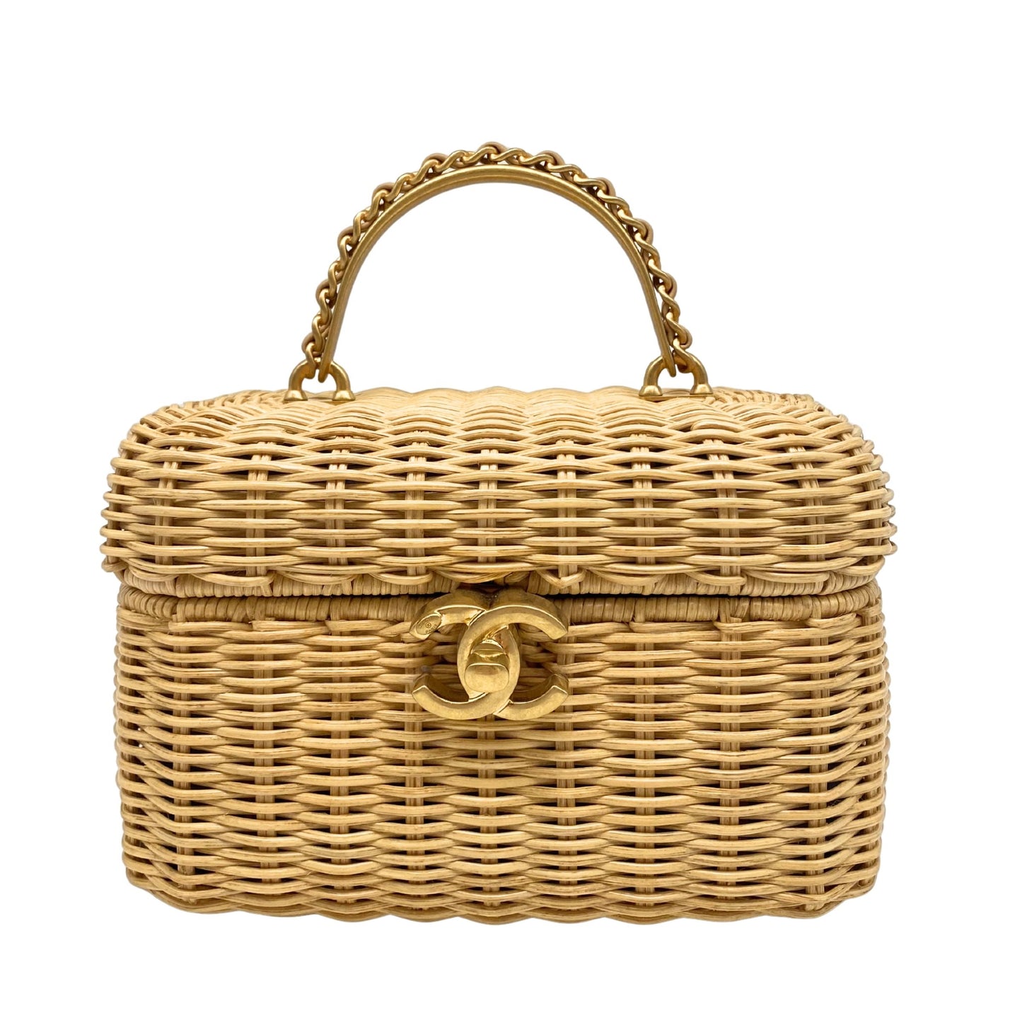 Chanel Braided Rattan Cruise Vanity Case Aged Gold Hardware