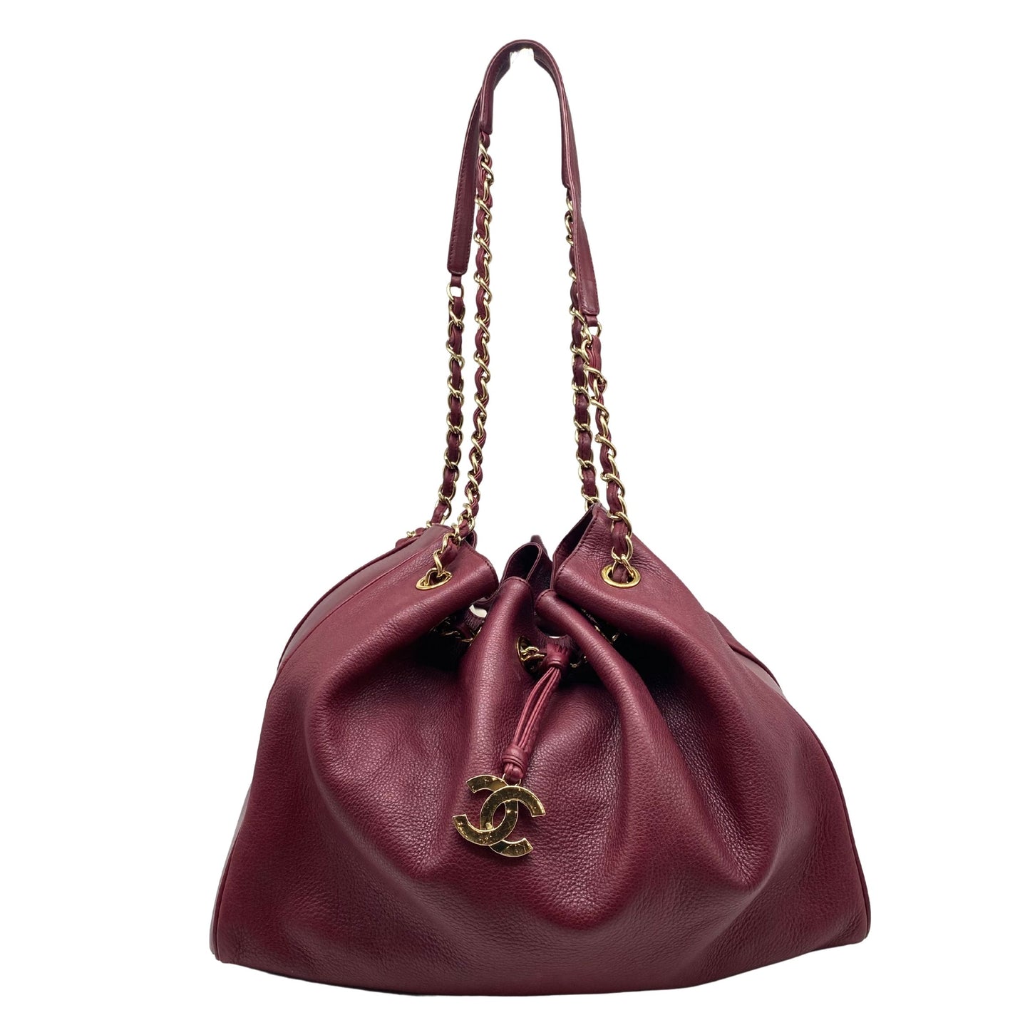 Chanel Burgundy Leather Bucket Goldhardware w/ Nylon Pouch