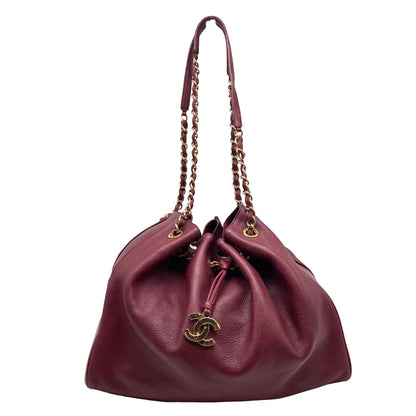 Chanel Burgundy Leather Bucket Goldhardware w/ Nylon Pouch