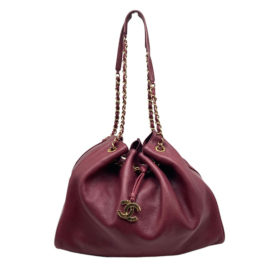 Chanel Burgundy Leather Bucket Goldhardware w/ Nylon Pouch