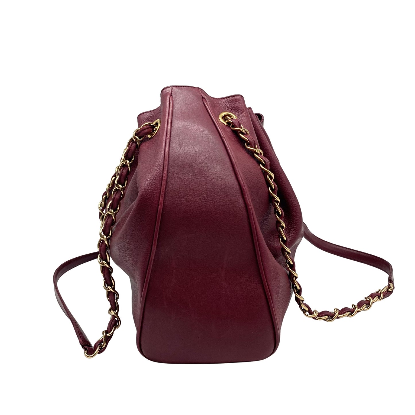 Chanel Burgundy Leather Bucket Goldhardware w/ Nylon Pouch