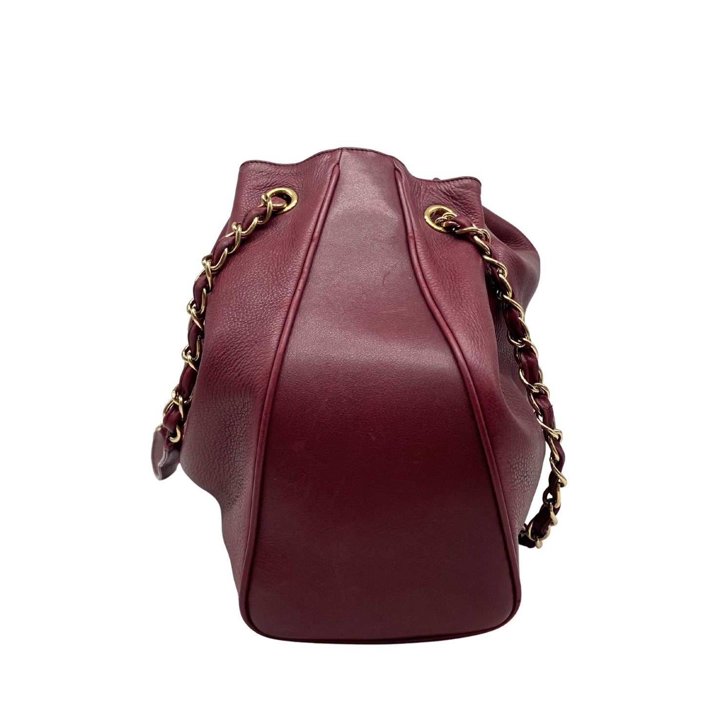 Chanel Burgundy Leather Bucket Goldhardware w/ Nylon Pouch