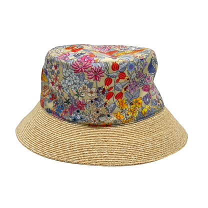 Straw Silk Cotton Harper Bloom Bucket Hat 58 Naturel Beige