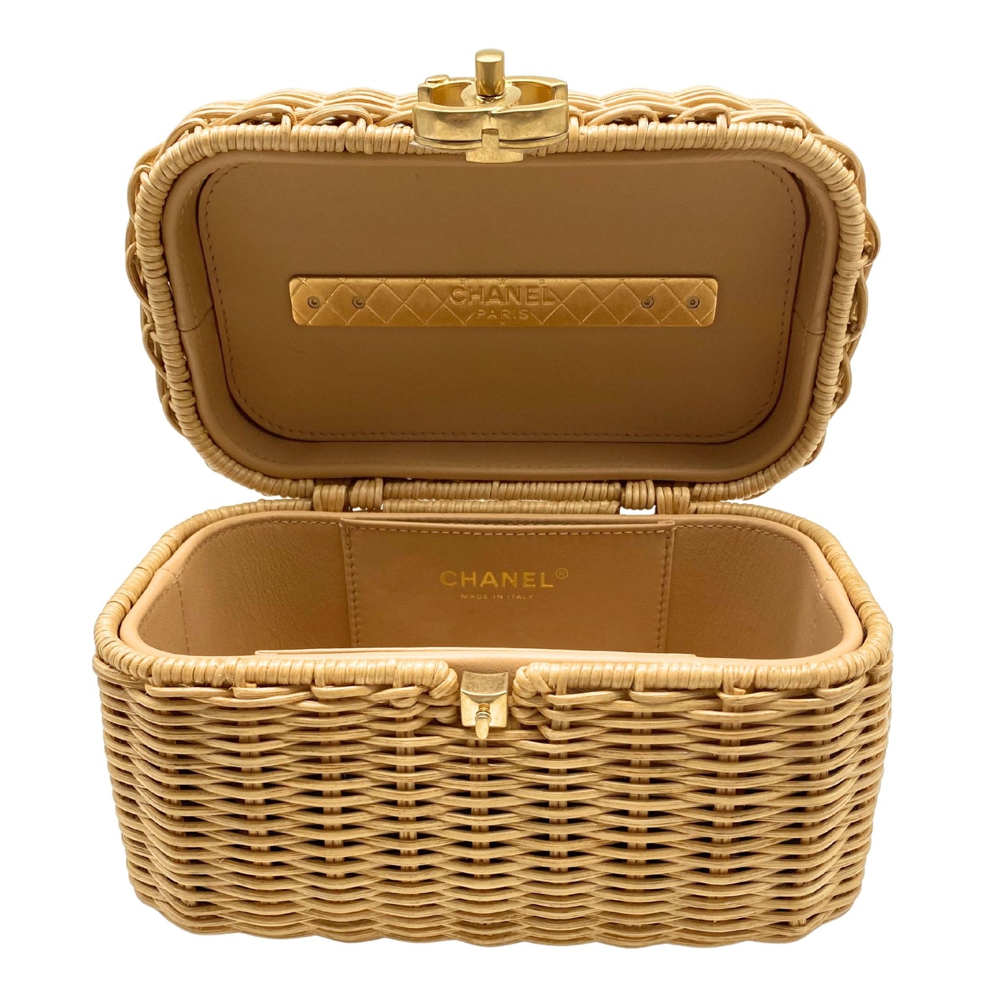 Chanel Braided Rattan Cruise Vanity Case Aged Gold Hardware