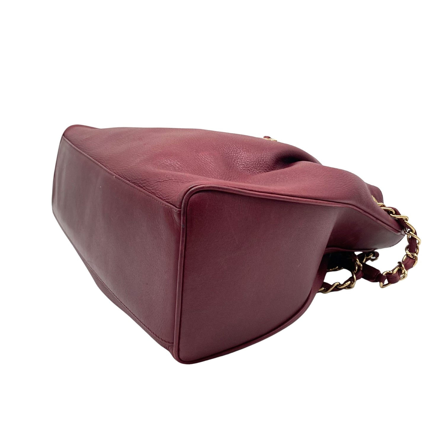 Chanel Burgundy Leather Bucket Goldhardware w/ Nylon Pouch