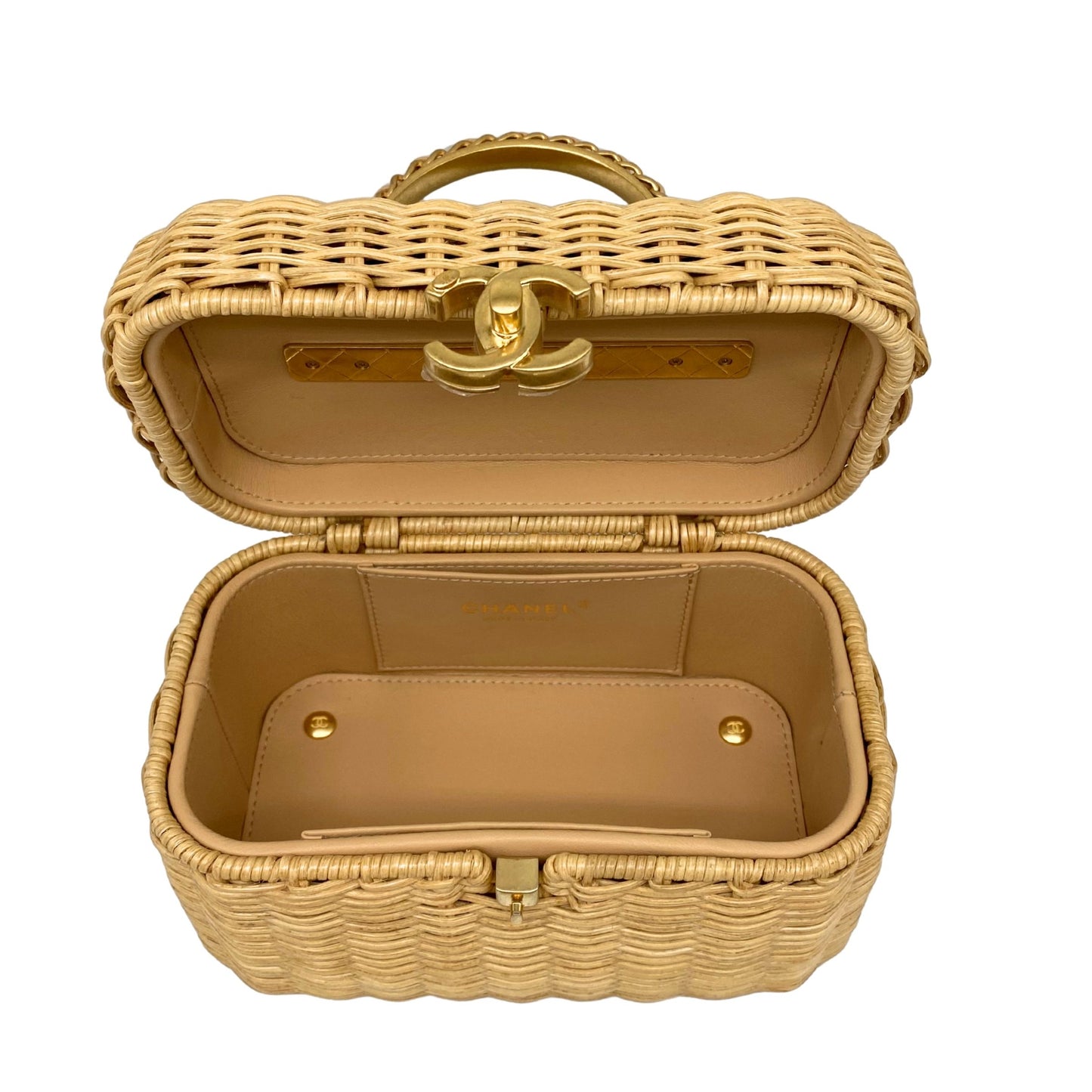 Chanel Braided Rattan Cruise Vanity Case Aged Gold Hardware
