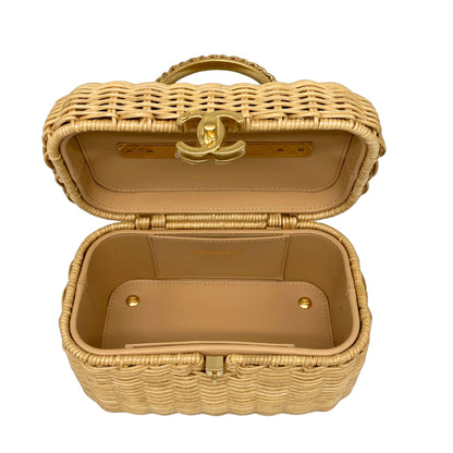 Chanel Braided Rattan Cruise Vanity Case Aged Gold Hardware