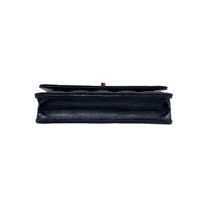 Chanel Black Shiny Quilted Lambskin Wallet w/ Chain Light Gold Hardware