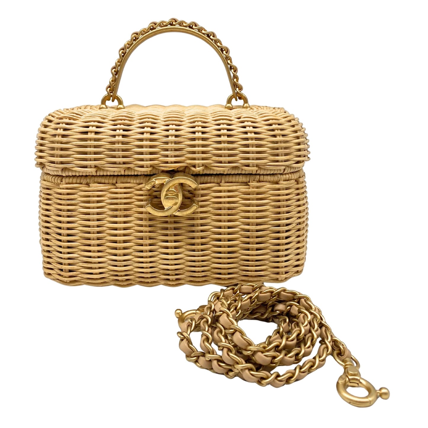 Chanel Braided Rattan Cruise Vanity Case Aged Gold Hardware