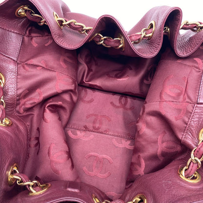 Chanel Burgundy Leather Bucket Goldhardware w/ Nylon Pouch