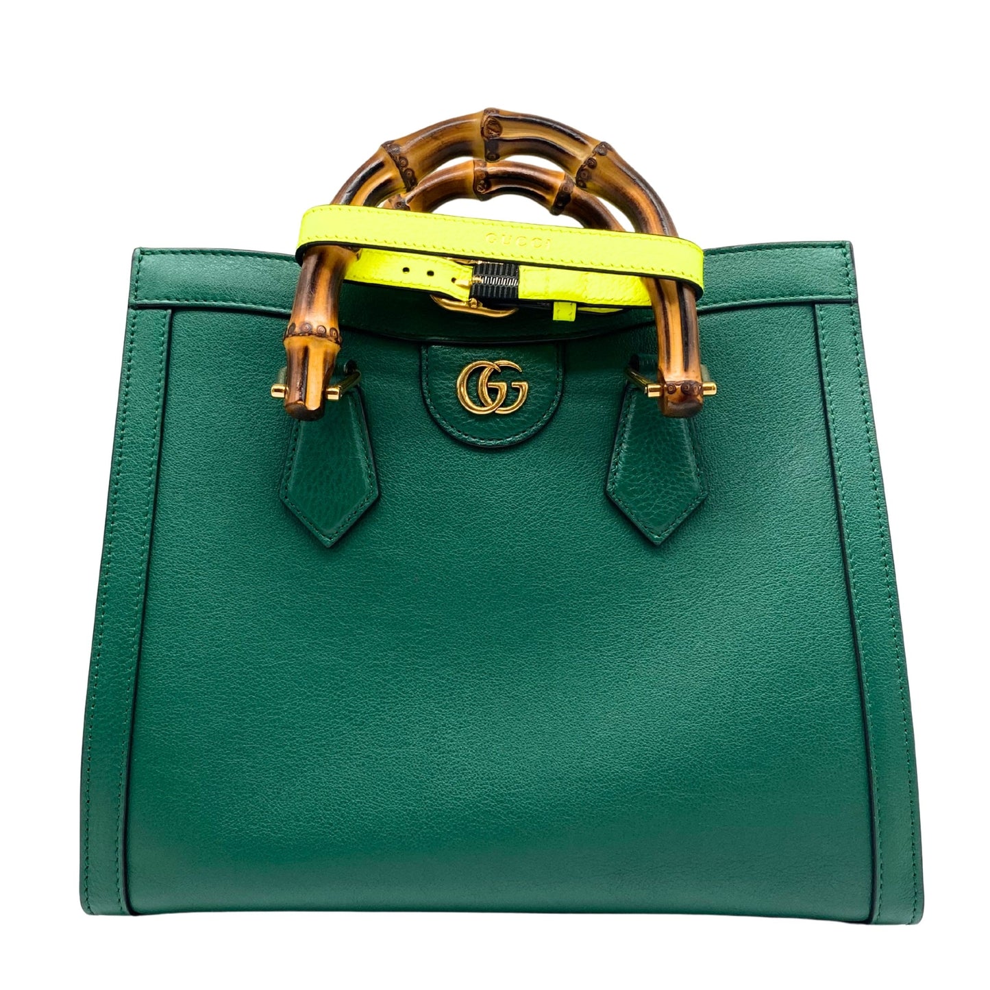 Wonka Grain Calfskin Small Diana Tote Bag Green Yellow Fluo