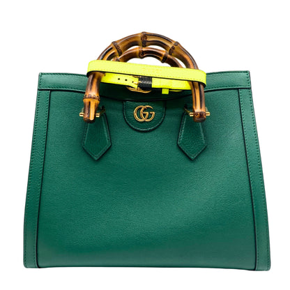 Wonka Grain Calfskin Small Diana Tote Bag Green Yellow Fluo