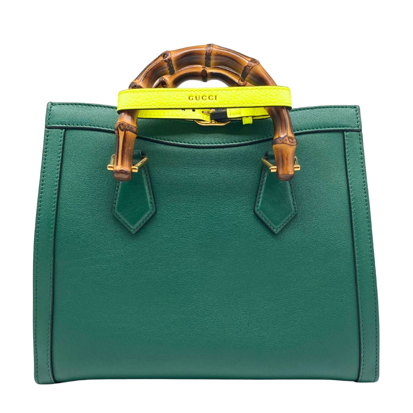 Wonka Grain Calfskin Small Diana Tote Bag Green Yellow Fluo