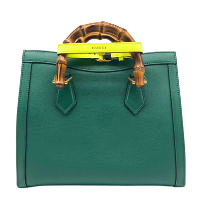 Wonka Grain Calfskin Small Diana Tote Bag Green Yellow Fluo