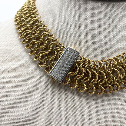 David Yurman Gold Mesh Necklace with Diamond Clasp