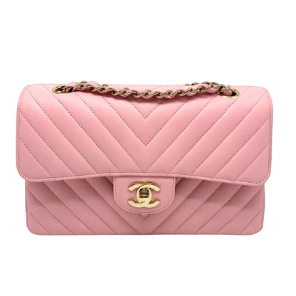Chanel Small Pink Quilted Chevron Double Flap